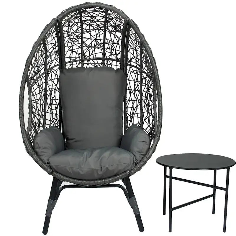 Patio PE Wicker Egg Chair with Cushion & Side Table