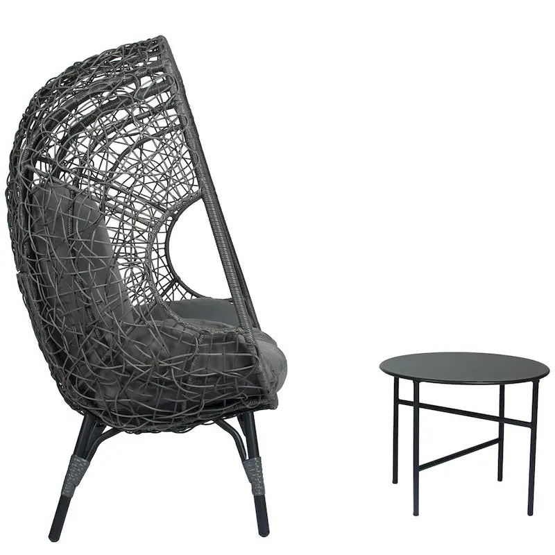 Patio PE Wicker Egg Chair with Cushion & Side Table