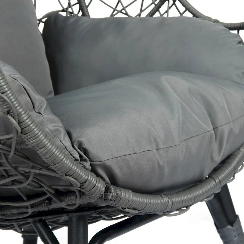 Patio PE Wicker Egg Chair with Cushion & Side Table