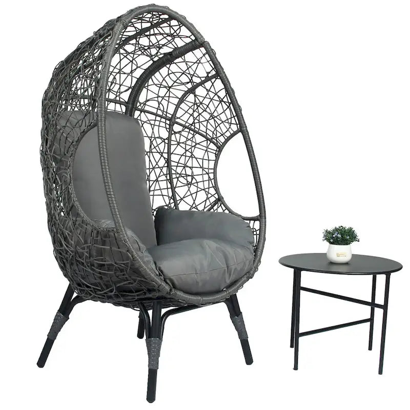 Patio PE Wicker Egg Chair with Cushion & Side Table