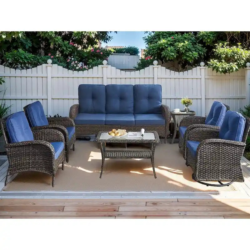 7-Piece Patio Sofa Wicker Swivel Rocking Chair Set