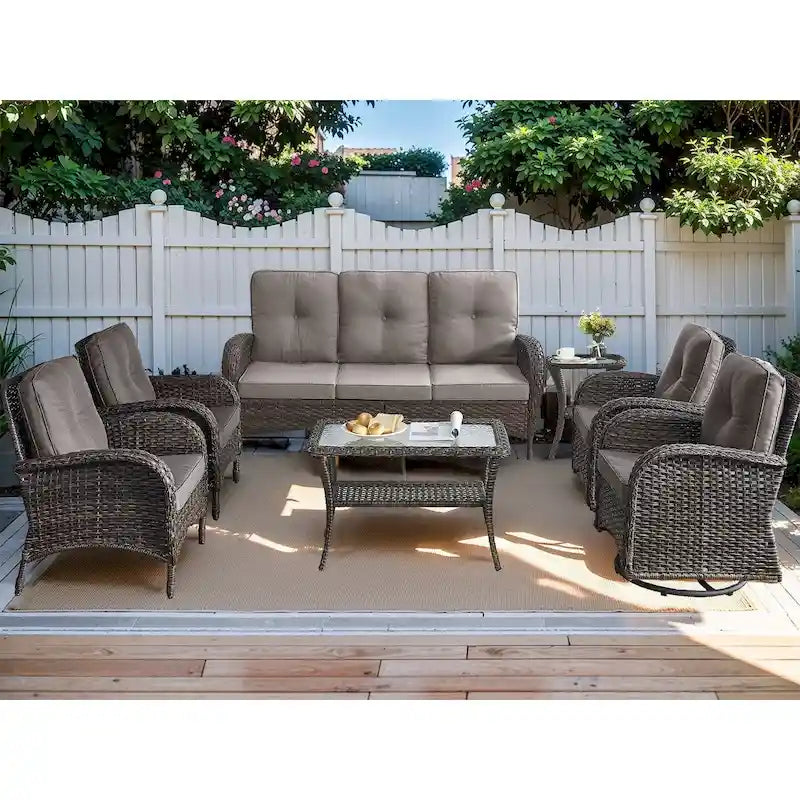 7-Piece Patio Sofa Wicker Swivel Rocking Chair Set