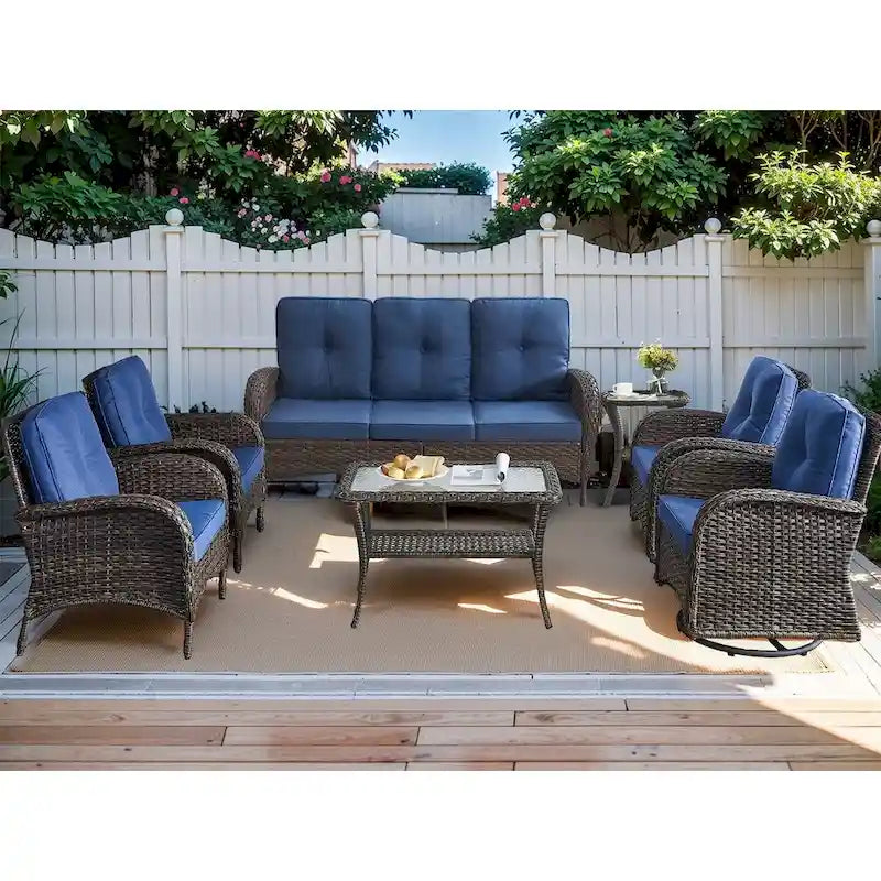 7-Piece Patio Sofa Wicker Swivel Rocking Chair Set