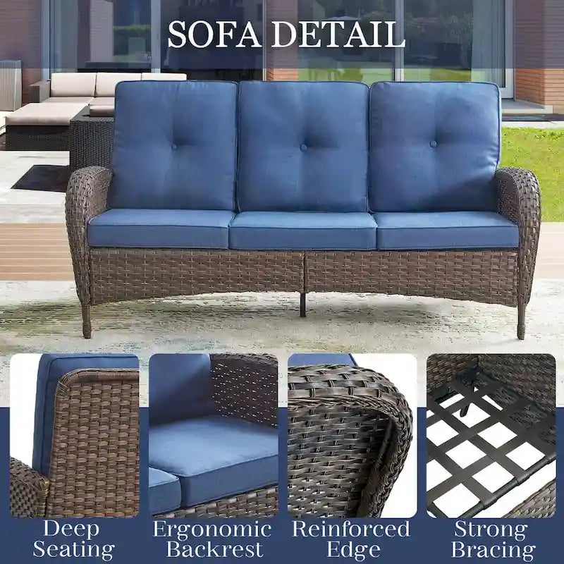7-Piece Patio Sofa Wicker Swivel Rocking Chair Set