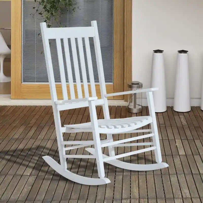 Grondin Indoor and Outdoor Rocking Chair with Solid Wood Frame, All Weather Resistant High Back Patio Porch Rocker