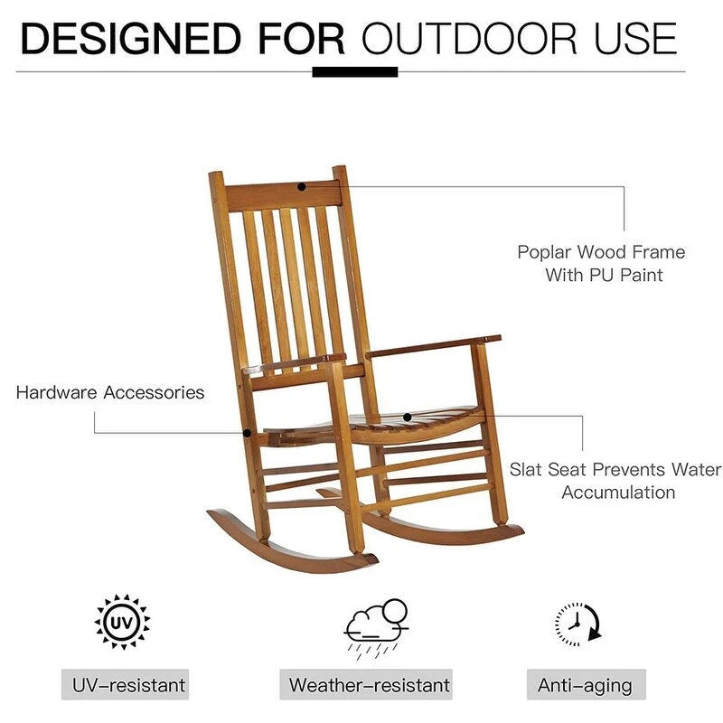 Grondin Indoor and Outdoor Rocking Chair with Solid Wood Frame, All Weather Resistant High Back Patio Porch Rocker
