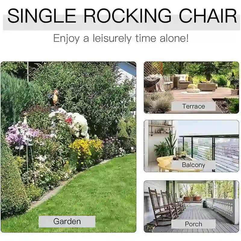 Grondin Indoor and Outdoor Rocking Chair with Solid Wood Frame, All Weather Resistant High Back Patio Porch Rocker