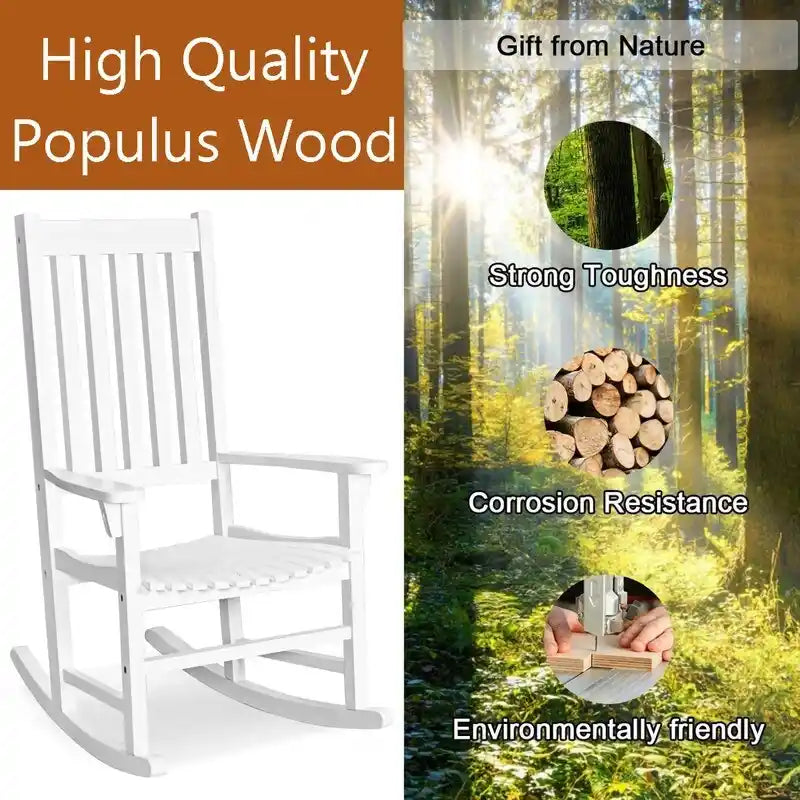 Grondin Indoor and Outdoor Rocking Chair with Solid Wood Frame, All Weather Resistant High Back Patio Porch Rocker