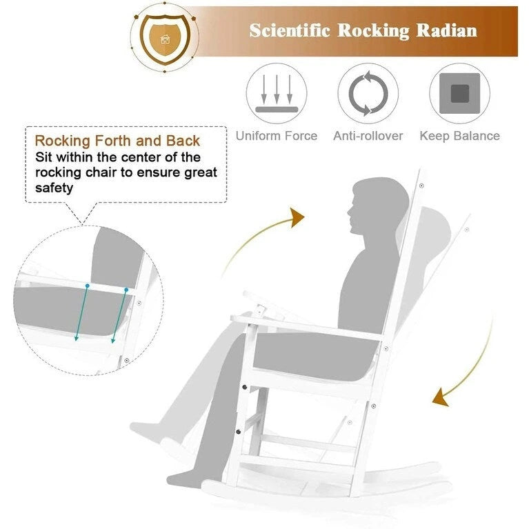 Grondin Indoor and Outdoor Rocking Chair with Solid Wood Frame, All Weather Resistant High Back Patio Porch Rocker