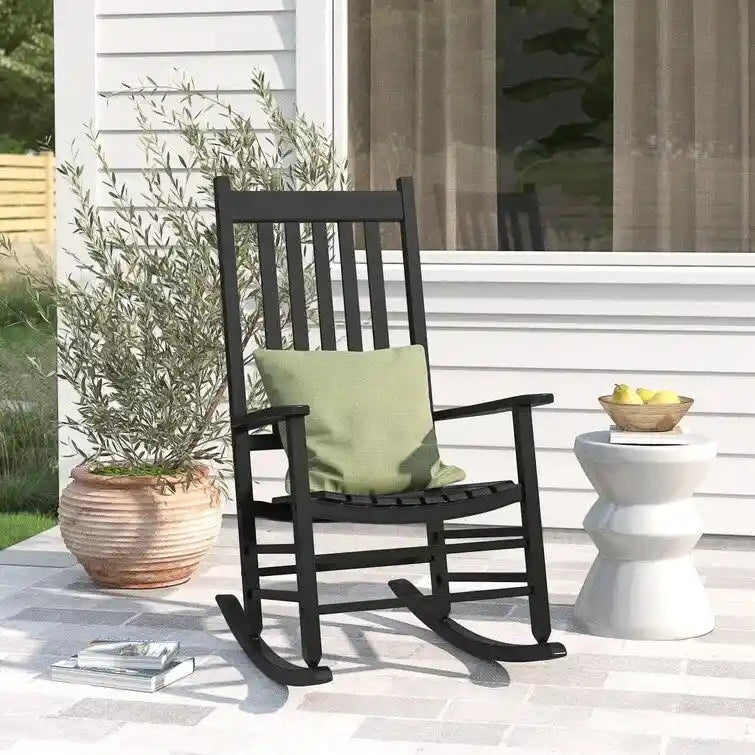 Grondin Indoor and Outdoor Rocking Chair with Solid Wood Frame, All Weather Resistant High Back Patio Porch Rocker
