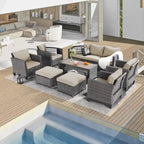 BONOSUKI 8-Piece Patio Sofa Set Grey Rattan Furniture Set w/Ottomans