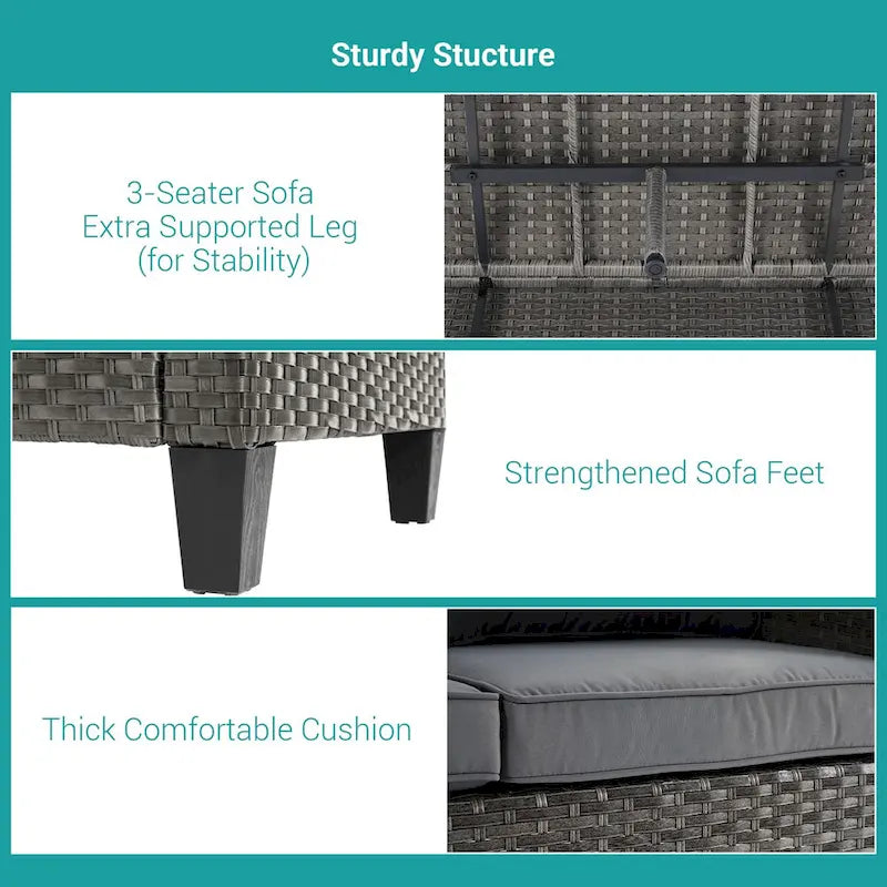 BONOSUKI 8-Piece Patio Sofa Set Grey Rattan Furniture Set w/Ottomans