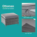 BONOSUKI 8-Piece Patio Sofa Set Grey Rattan Furniture Set w/Ottomans