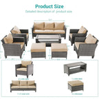 BONOSUKI 8-Piece Patio Sofa Set Grey Rattan Furniture Set w/Ottomans