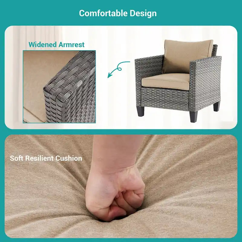 BONOSUKI 8-Piece Patio Sofa Set Grey Rattan Furniture Set w/Ottomans