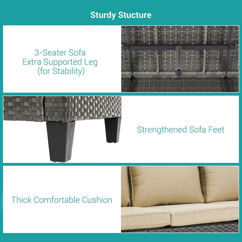 BONOSUKI 8-Piece Patio Sofa Set Grey Rattan Furniture Set w/Ottomans