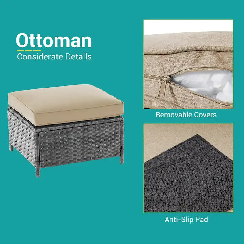 BONOSUKI 8-Piece Patio Sofa Set Grey Rattan Furniture Set w/Ottomans