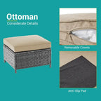 BONOSUKI 8-Piece Patio Sofa Set Grey Rattan Furniture Set w/Ottomans