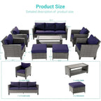 BONOSUKI 8-Piece Patio Sofa Set Grey Rattan Furniture Set w/Ottomans