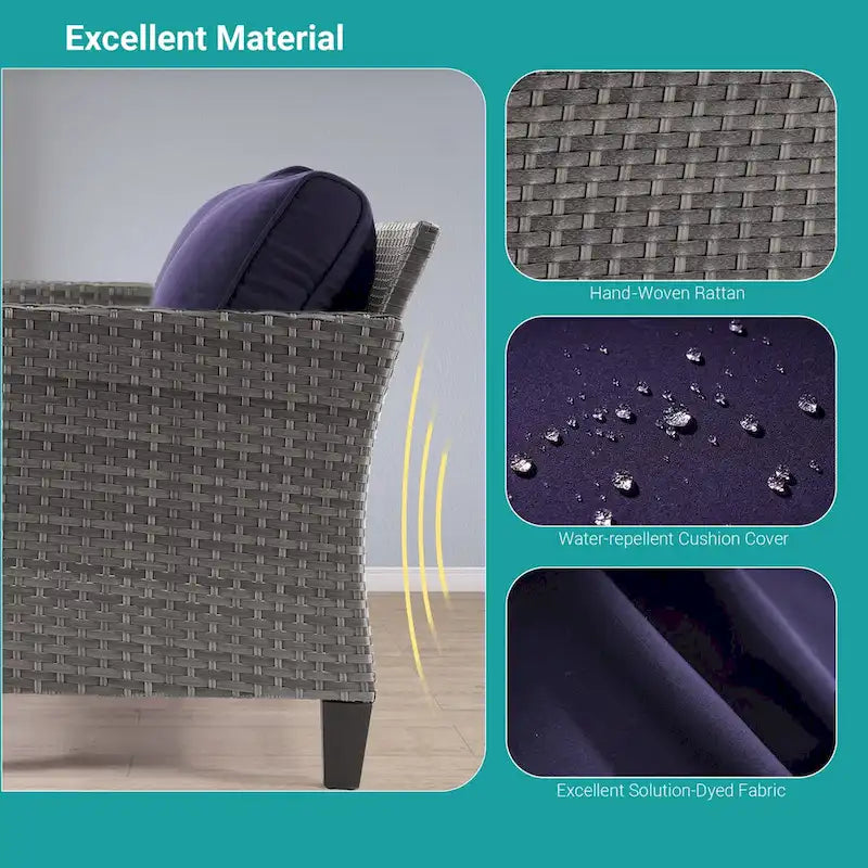 BONOSUKI 8-Piece Patio Sofa Set Grey Rattan Furniture Set w/Ottomans