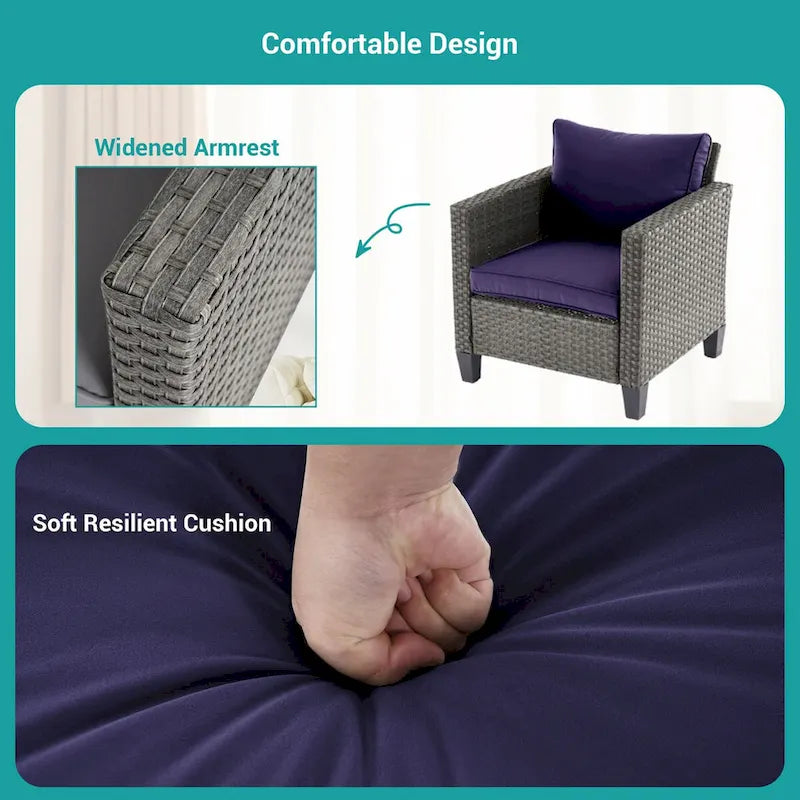 BONOSUKI 8-Piece Patio Sofa Set Grey Rattan Furniture Set w/Ottomans