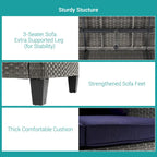 BONOSUKI 8-Piece Patio Sofa Set Grey Rattan Furniture Set w/Ottomans