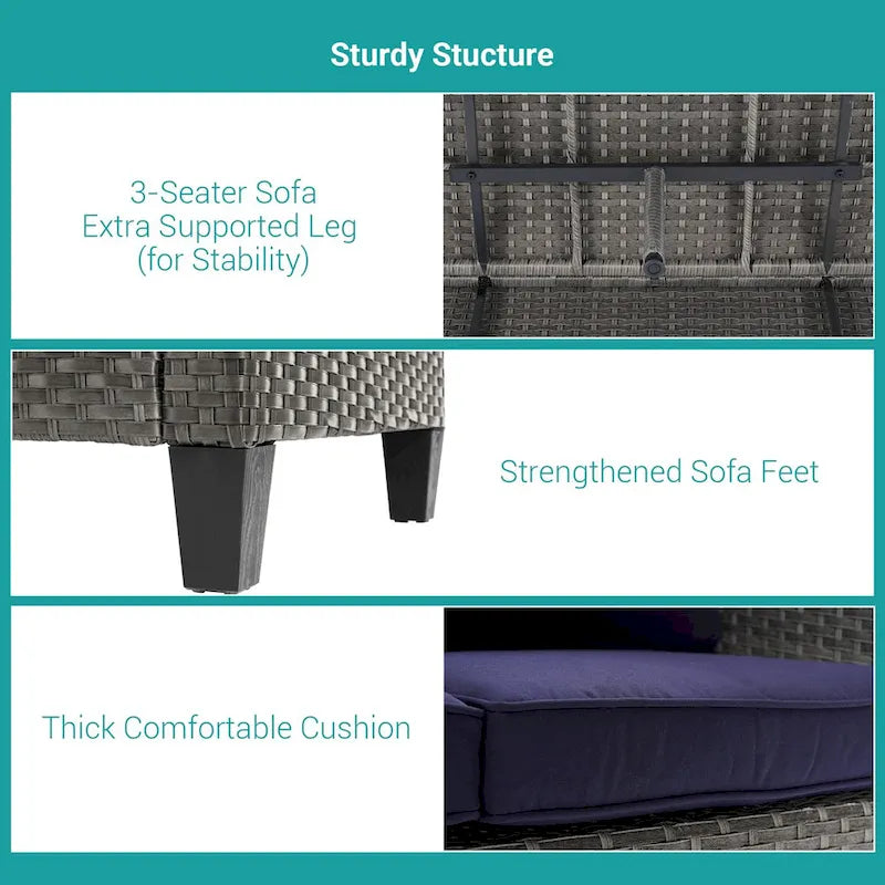 BONOSUKI 8-Piece Patio Sofa Set Grey Rattan Furniture Set w/Ottomans