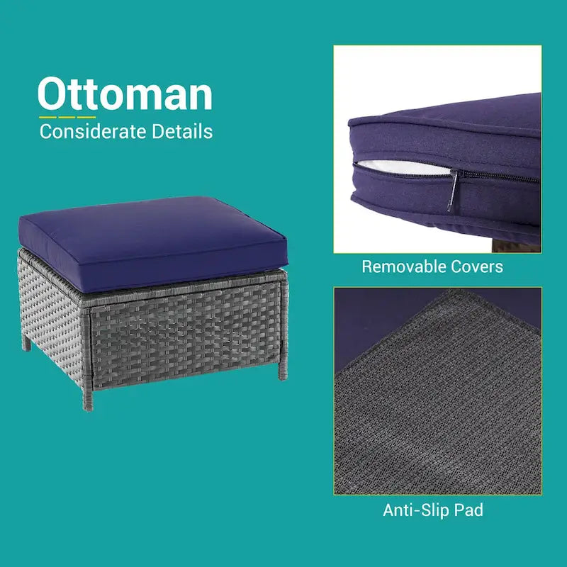 BONOSUKI 8-Piece Patio Sofa Set Grey Rattan Furniture Set w/Ottomans