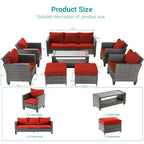 BONOSUKI 8-Piece Patio Sofa Set Grey Rattan Furniture Set w/Ottomans