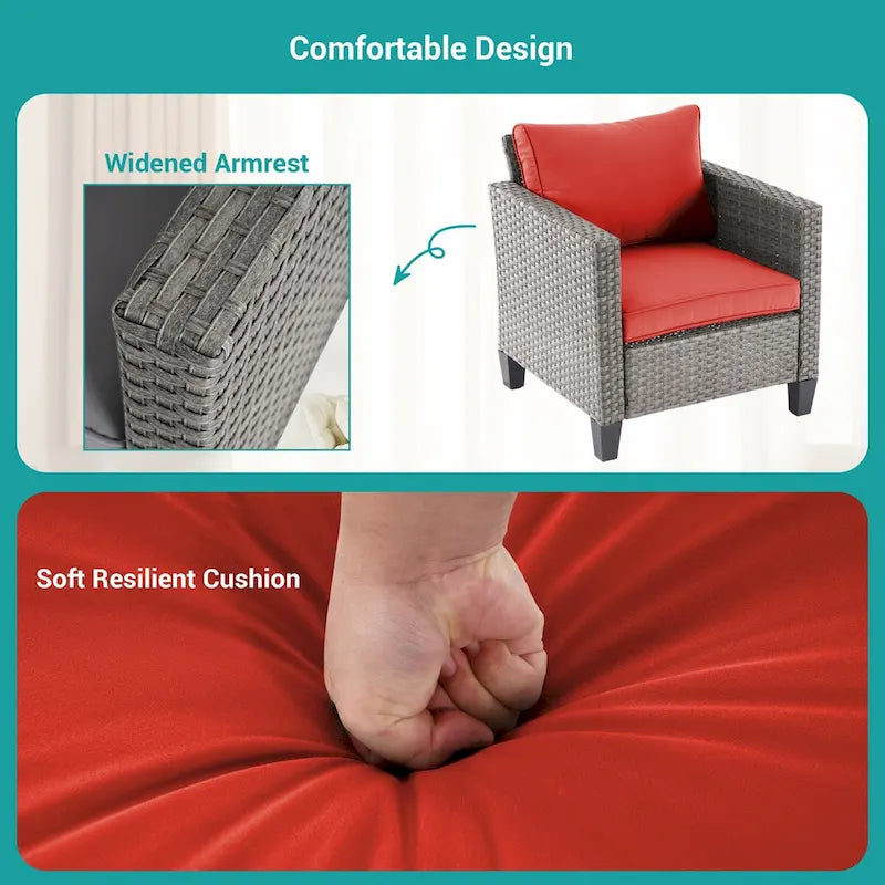 BONOSUKI 8-Piece Patio Sofa Set Grey Rattan Furniture Set w/Ottomans