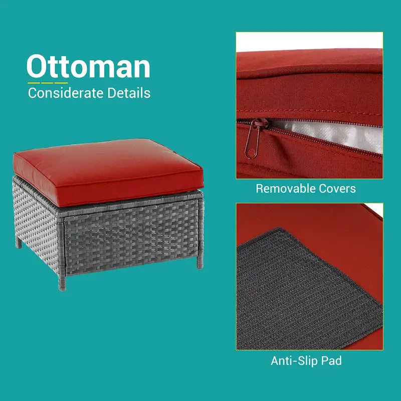 BONOSUKI 8-Piece Patio Sofa Set Grey Rattan Furniture Set w/Ottomans