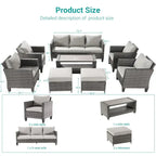 BONOSUKI 8-Piece Patio Sofa Set Grey Rattan Furniture Set w/Ottomans