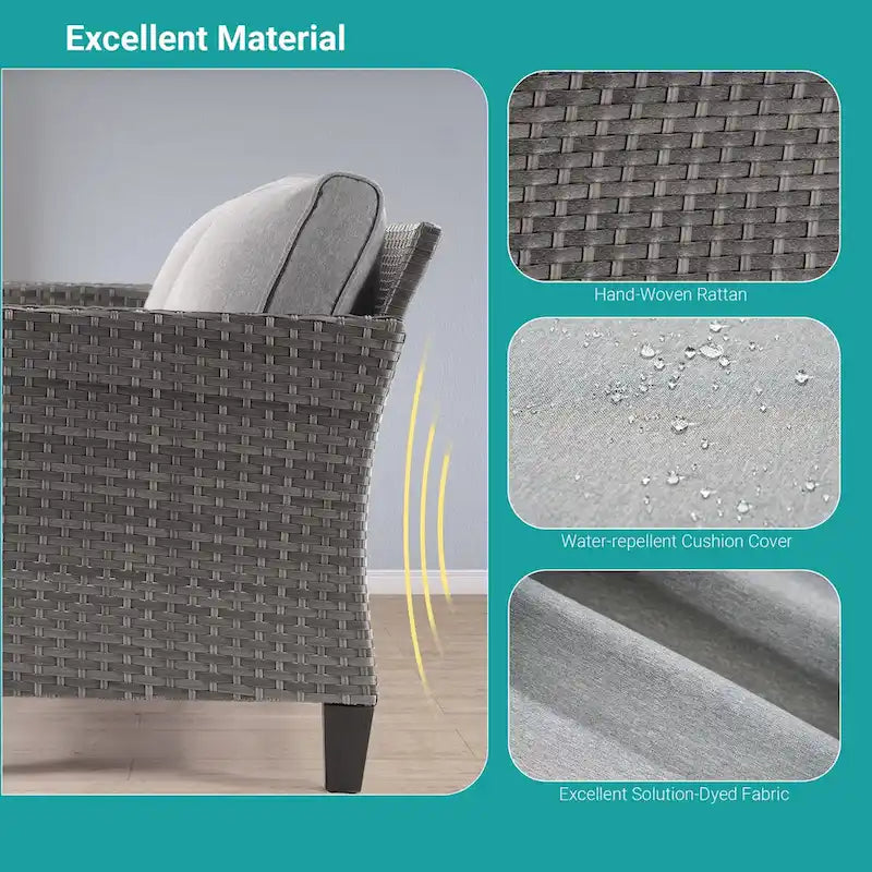 BONOSUKI 8-Piece Patio Sofa Set Grey Rattan Furniture Set w/Ottomans