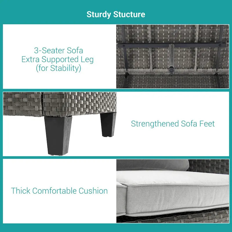 BONOSUKI 8-Piece Patio Sofa Set Grey Rattan Furniture Set w/Ottomans