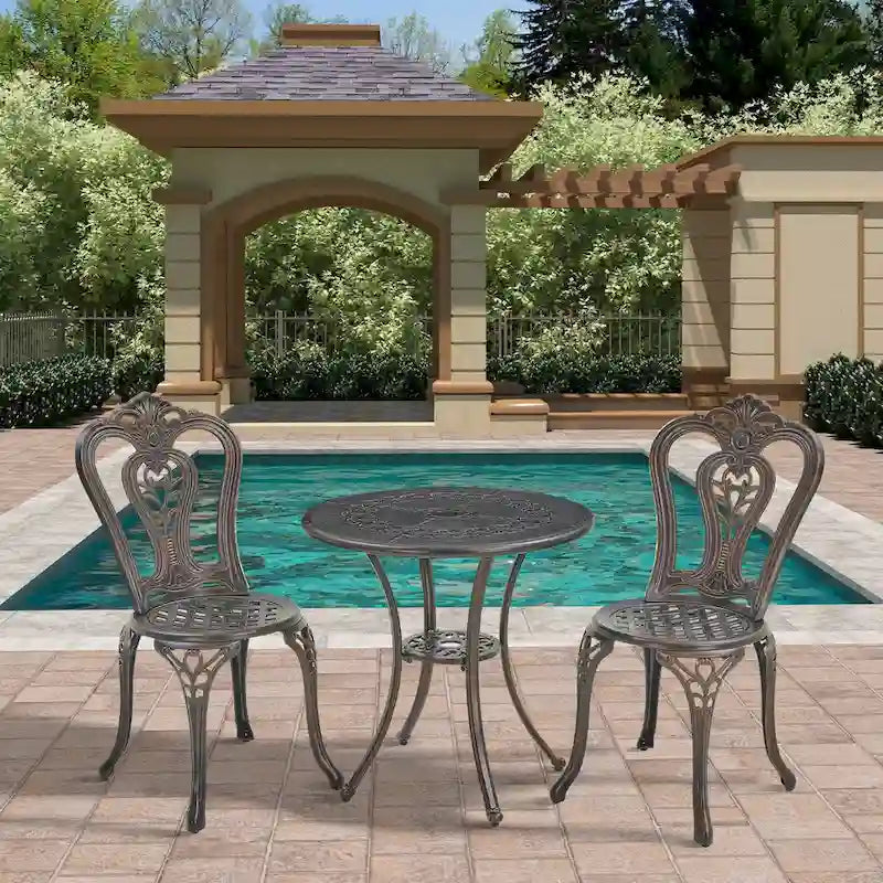 3-Piece Cast Aluminum Bistro Table and Chairs Set