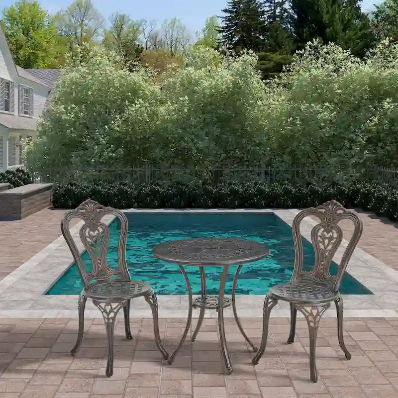 3-Piece Cast Aluminum Bistro Table and Chairs Set