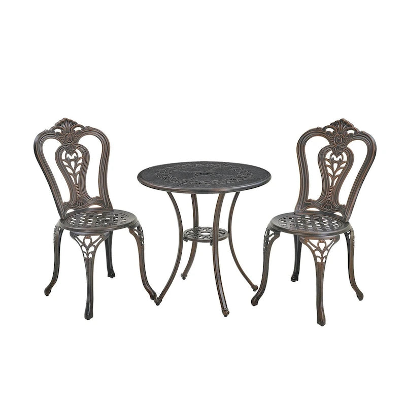 3-Piece Cast Aluminum Bistro Table and Chairs Set
