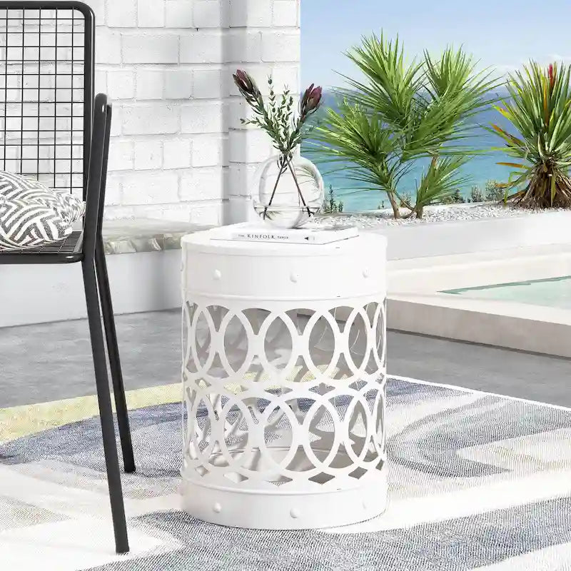 Metal End Table Outdoor Lace Cut Iron Side Table by Christopher Knight Home