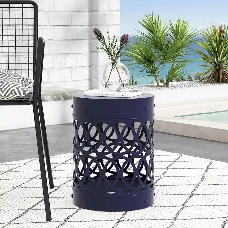Metal End Table Outdoor Lace Cut Iron Side Table by Christopher Knight Home