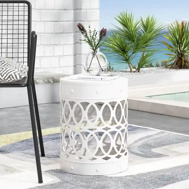 Metal End Table Outdoor Lace Cut Iron Side Table by Christopher Knight Home
