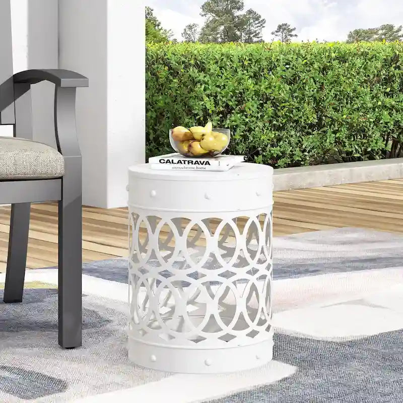 Metal End Table Outdoor Lace Cut Iron Side Table by Christopher Knight Home