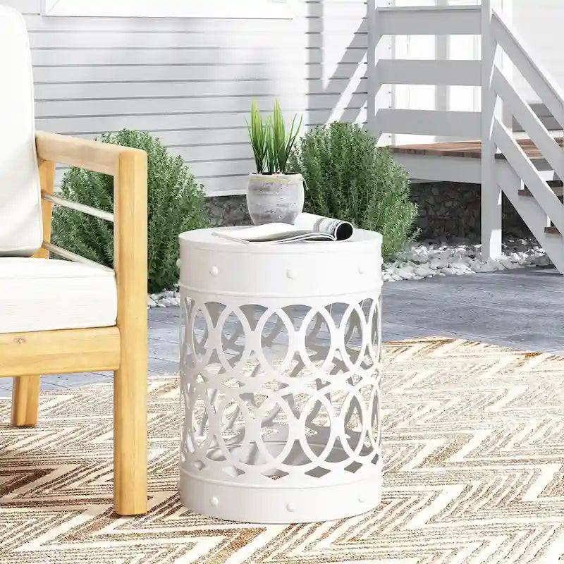 Metal End Table Outdoor Lace Cut Iron Side Table by Christopher Knight Home