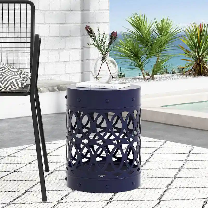 Metal End Table Outdoor Lace Cut Iron Side Table by Christopher Knight Home
