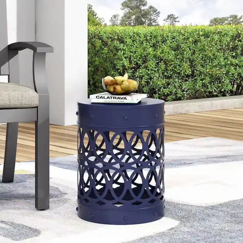 Metal End Table Outdoor Lace Cut Iron Side Table by Christopher Knight Home