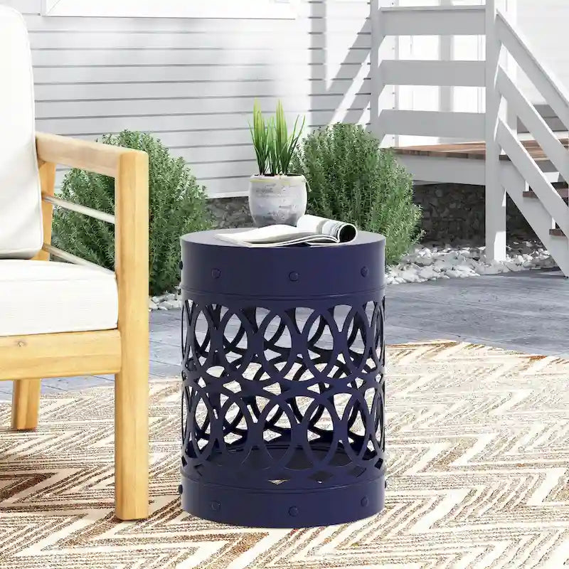 Metal End Table Outdoor Lace Cut Iron Side Table by Christopher Knight Home