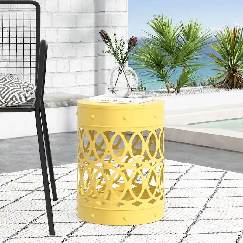 Metal End Table Outdoor Lace Cut Iron Side Table by Christopher Knight Home