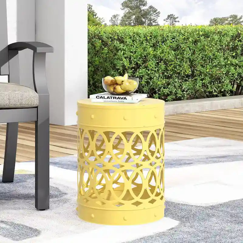 Metal End Table Outdoor Lace Cut Iron Side Table by Christopher Knight Home