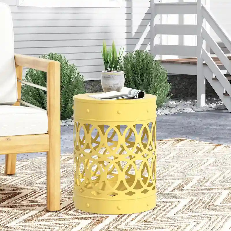 Metal End Table Outdoor Lace Cut Iron Side Table by Christopher Knight Home