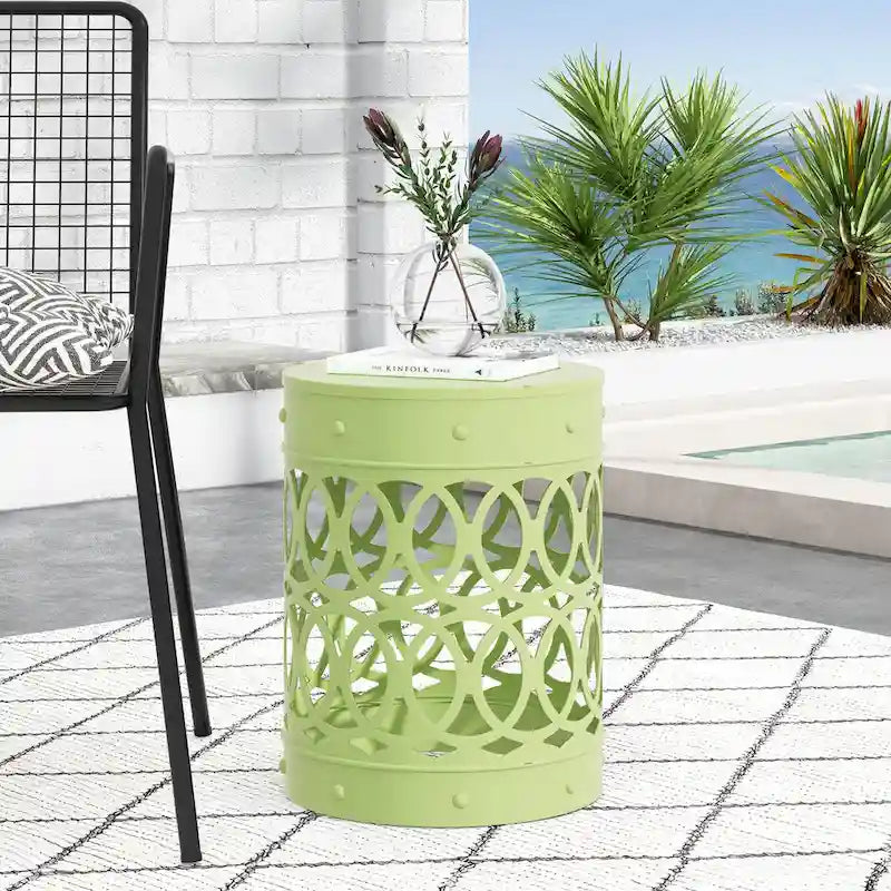 Metal End Table Outdoor Lace Cut Iron Side Table by Christopher Knight Home