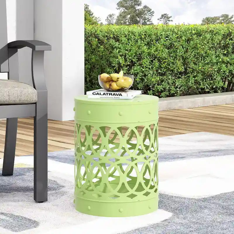 Metal End Table Outdoor Lace Cut Iron Side Table by Christopher Knight Home